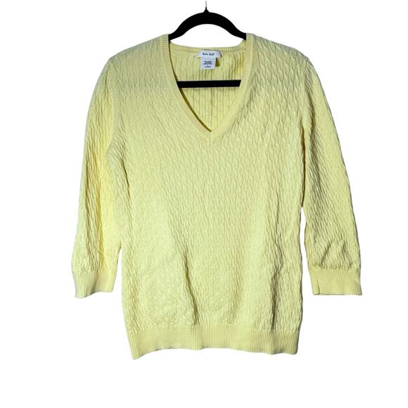 Kate Hill Sweaters - Kate Hill Sunshine Yellow 3/4 Sleeve Knit Sweater, Large, Preppy / Casual